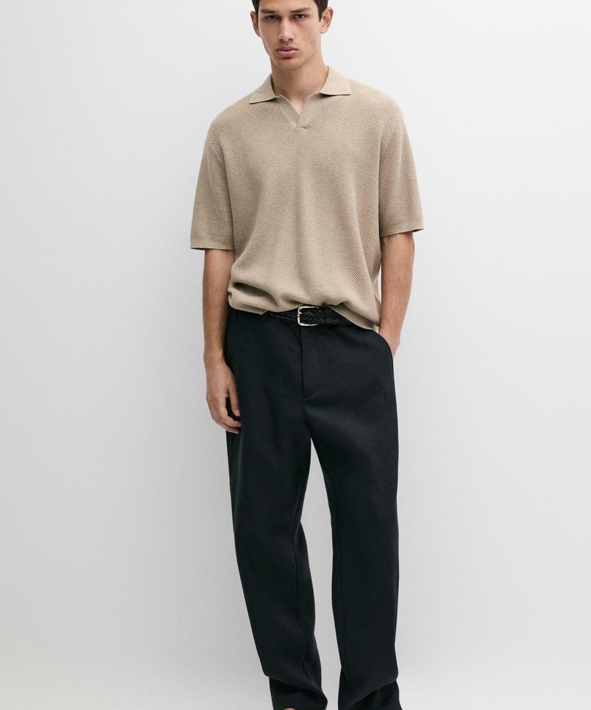 Masimodutti Cotton Blend V-Neck Knit Polo Shirt