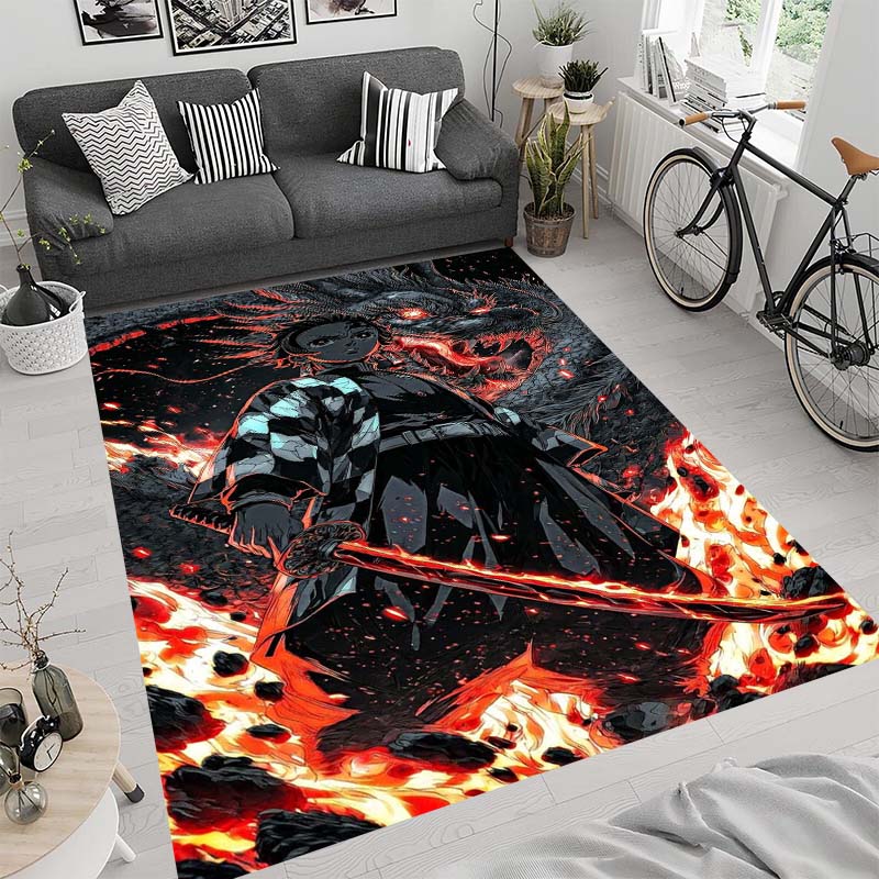 Anime-themed Kamado Nezuko Kimetsu No Yaiba Rug, Suitable for Playrooms, Bedrooms, Living Rooms, Sofas, and Other Home Décor;