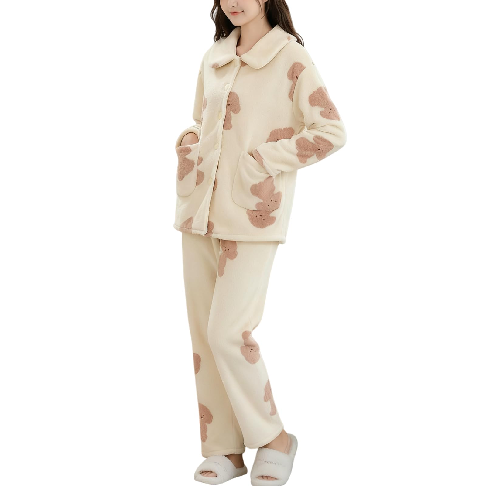 

Tamglean Quion Pajamas and Loungewear Fluffy Pajama Set with Fleece and Comfortable for Winter Comfortable for and Solid Colors for Fall and Winter