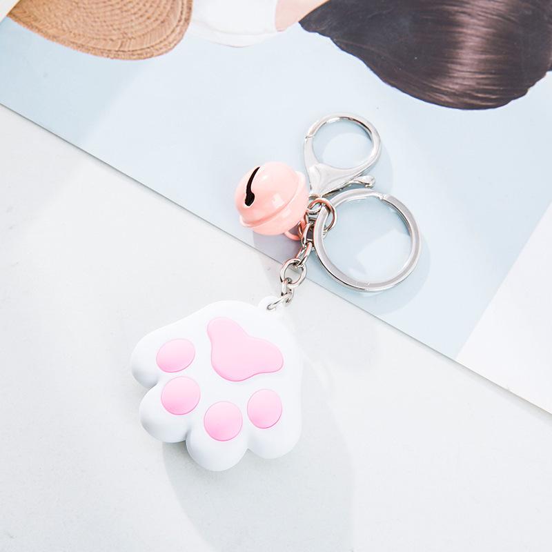 Creative 3D Cute Soft Rubber Cat Paw Keychain with Bell - Car Pendant Ring 