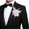 Forest Style Artificial Rose Boutonniere for Outdoor Wedding - Men's Lapel Flower for Guest or Best Man