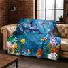 3D Illusion Underwater World Marine Life Shark Dolphin Cartoon Flannel Blanket Throw Blanket for Bedroom Living Room Bed Travel