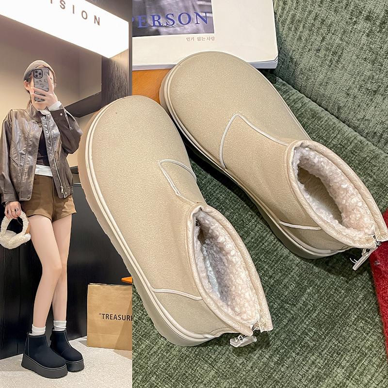 Mode warme Plateau-Schneeboots Damen neue Winter Samt Baumwollschuhe Reißverschluss hinten lässige kurze Damenstiefel