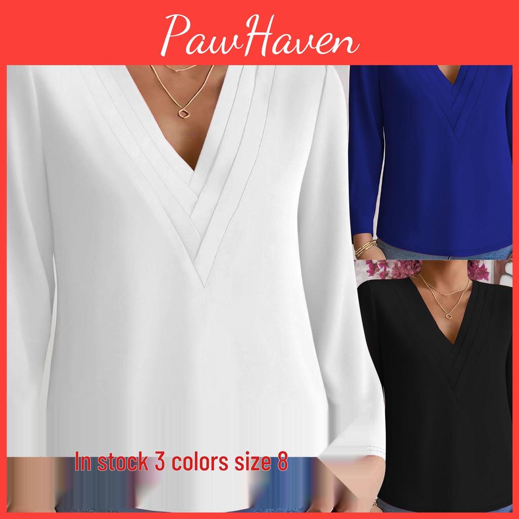 Elegant Vneck Longsleeve Womens Solid Top 2025 Autumnwinter Collection