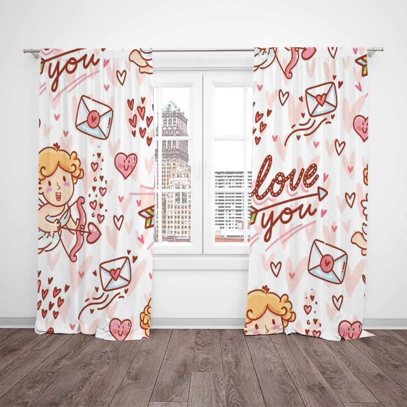 2 pieces - Valentine's Day LOVE- Printed curtain 100% polyester, suitable for home decor (excluding light poles)