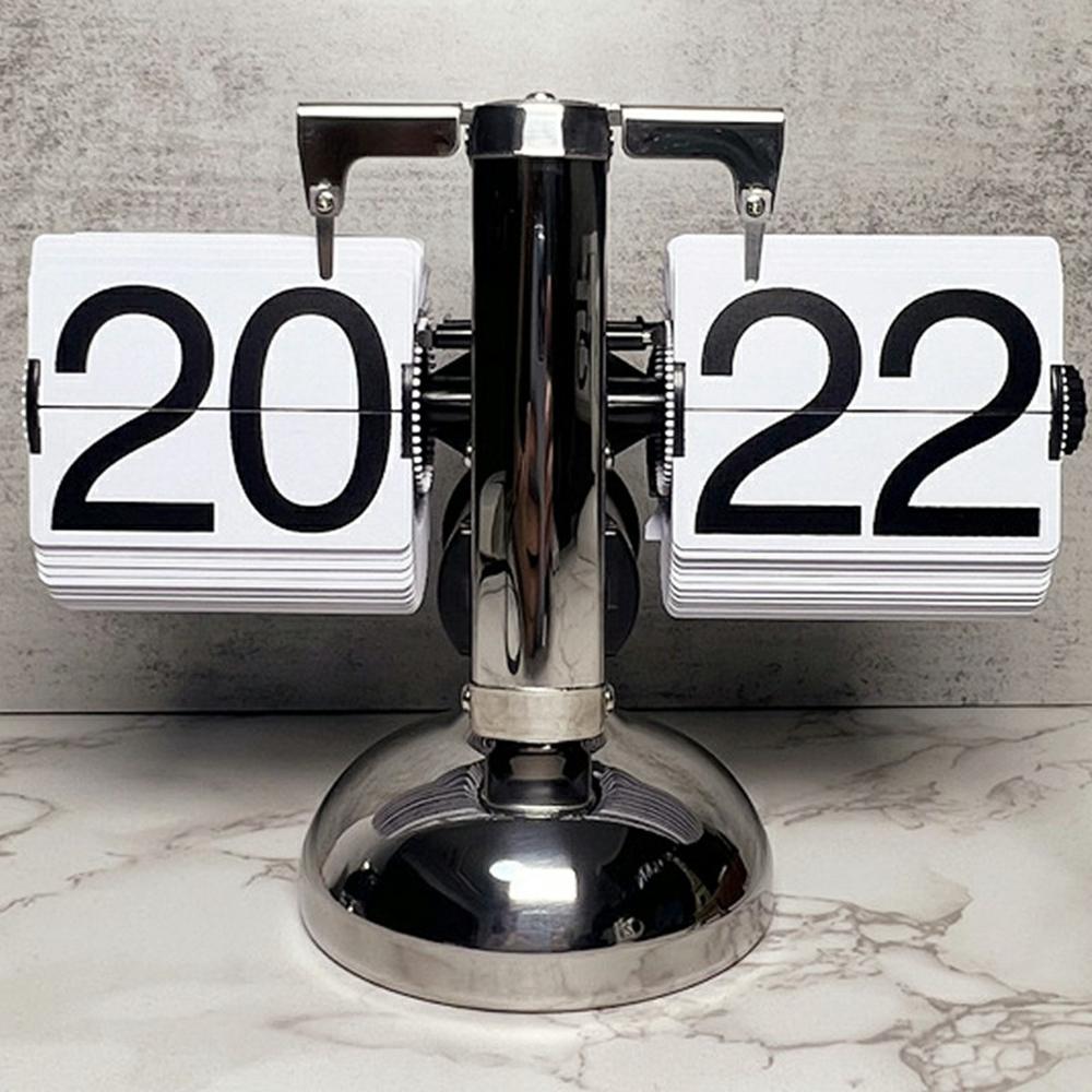 

Retro Flip Down Clock Mechanical Digital Flip Desk Clock for Living Room 24 Hour Large Font Stainless Steel White