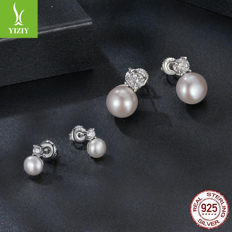 Ohrstecker mit Moissanit-Süßwasserperlen, Eleganter Damenstil, S925 Sterlingsilber mit Gewinde.