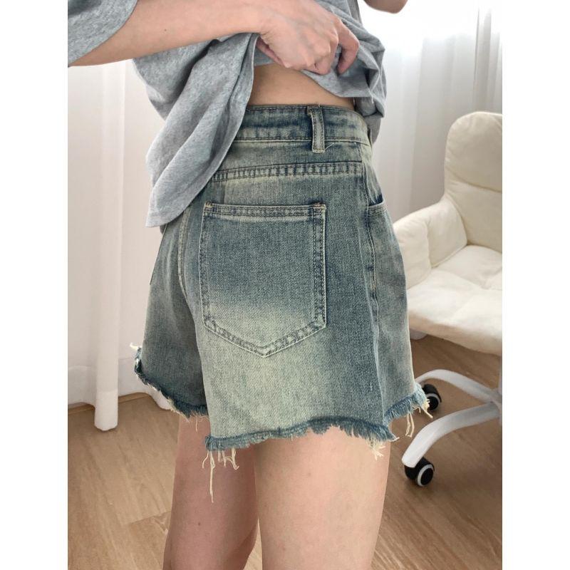Women s High-Waisted Retro Blue Distressed Denim Shorts XS