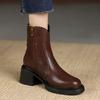 Fashion 2024 Winter Women Boots Leather Boots Chunky Heel Shoes Autumn Retro Genuine Leather Women Shoes High Heel Boots Chelsea Boots