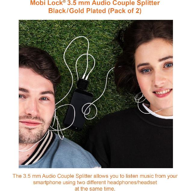 Mobi Lock 2pcs 3.5mm Headphone Y Splitter 1 Male to 2 Female Audio Jacks for Media Players and Audio Devices Allows Two People to Listen to 1 Sound