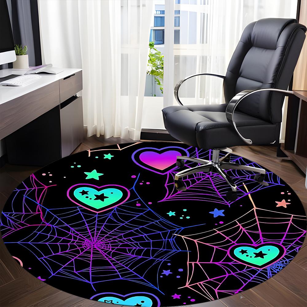 1pc Spider Web Hearts Office Round Area Rug, Indoor Mat Suitable ForOffice, Under Office Chairs Bedroom Living Room Home Decor, Room Decot106