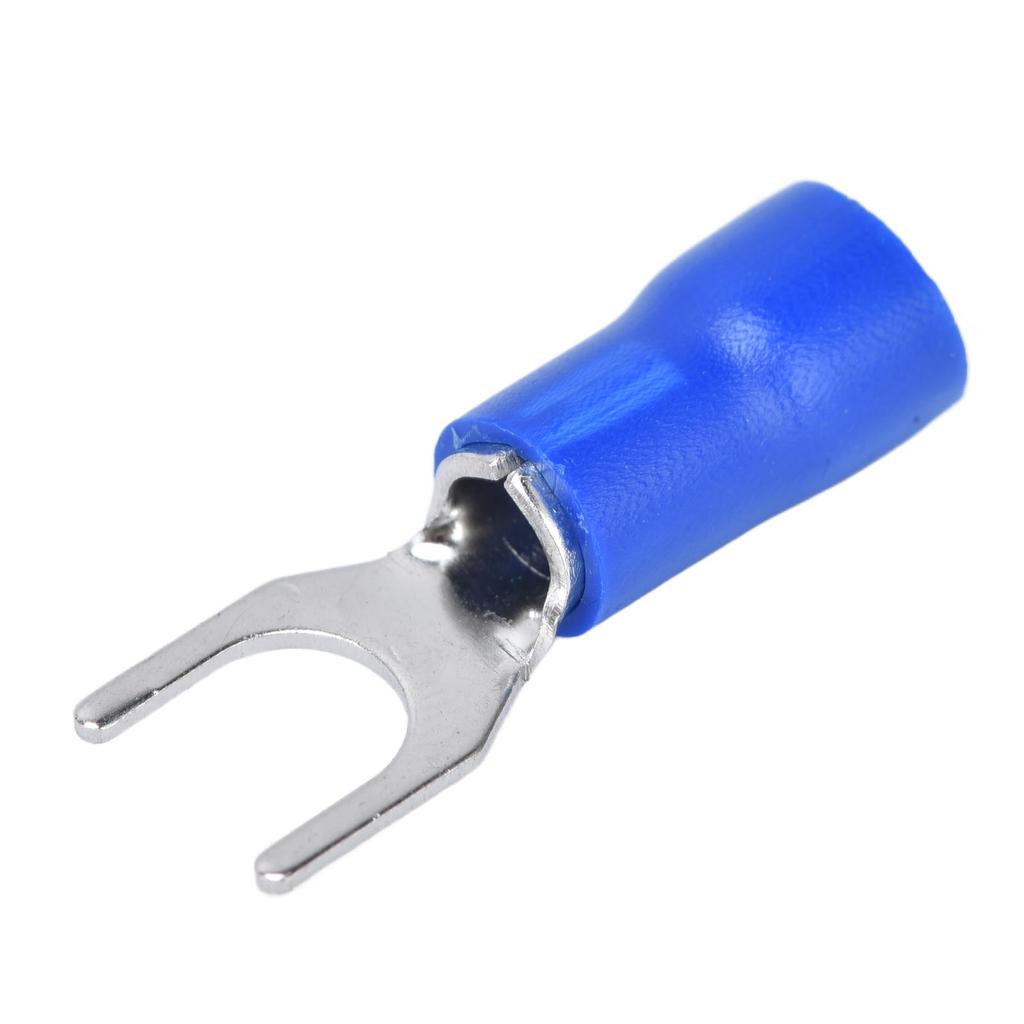 50pcs Fork Connectors Insulated Spade U-Type Wire Connector 12-10AWG Cable Crimp SV5.5-6 Blue with a Maximum Current of 48A for Power Control Systems