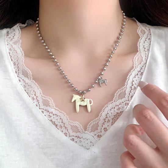 Coated Horse Pendant Necklace Bright Color Cute Horse Charm Necklace for Women Men Bead Chain Necklace