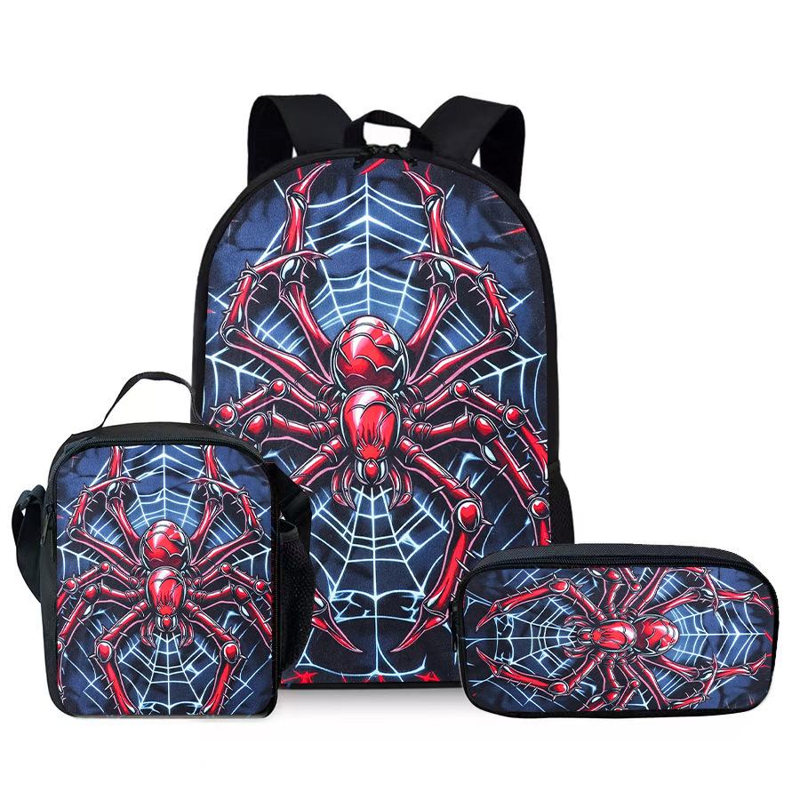 Spider Pencil Case Student Picnic Bag Cartoon Hero No Return Printed Schoolbag Convenient And Large-Capacity Three-Piece Set