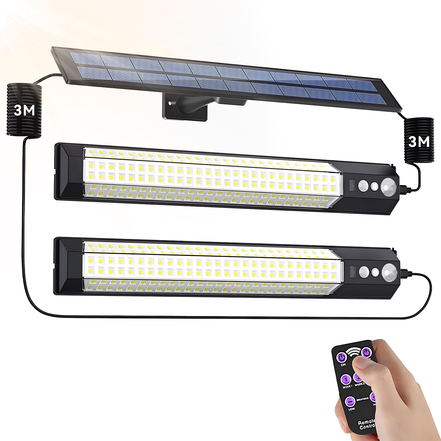 

Yasoku Солнечный 2 светодиодный уличный светильник с датчиком движения IP65 3 м удлинитель x 3 2000 мАч пульт ДУ автоматический и аварийный Идеально подходит для парковки и хранения Легкий чёрный