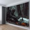 2D Norse Mythology Warrior & Wolf Tapestry Dark Fantasy Art Wall Decor Cloth for Home & Bedroom