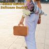 Wicker Picnic Basket, Vintage Decorative Prop Suitcase Storage Hamper Makeup Organizer,Metal Lock Plastic Rattan