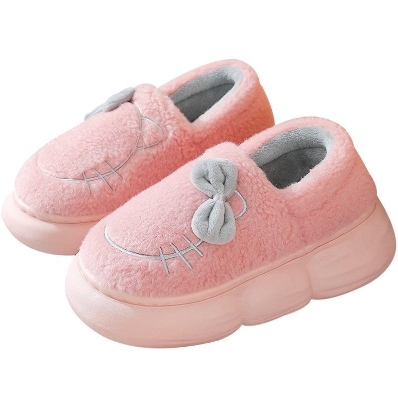 Women's Thick Soled Bag Home Fashion Bow Slippers Winter Velvet Height Increasing Dormitory Warm and Non Slip Cotton Shoes