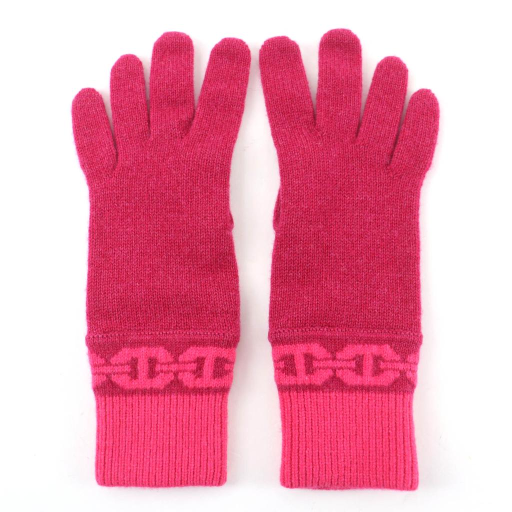 Excellent HERMES Gloves Heaven Chaine d'Ancre Motif Knit Gloves Pink Cashmere S Used
