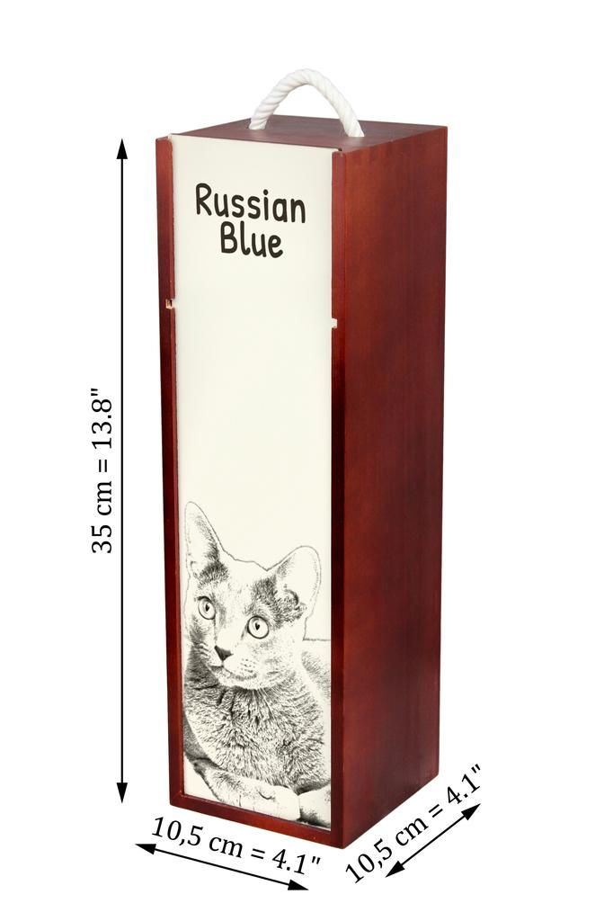 Russian Blue - Wine Box with a Cat, Alcohol Box with Graphics, Personalized Gift Box from the Art-Dog Brand