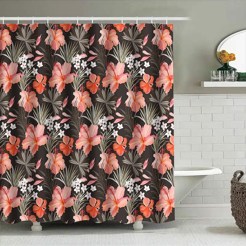 Tropical Hibiscus Flower Shower Curtain Botanical Floral Nature Hawaiian Beach Themed Bathroom Decor Waterproof Fabric