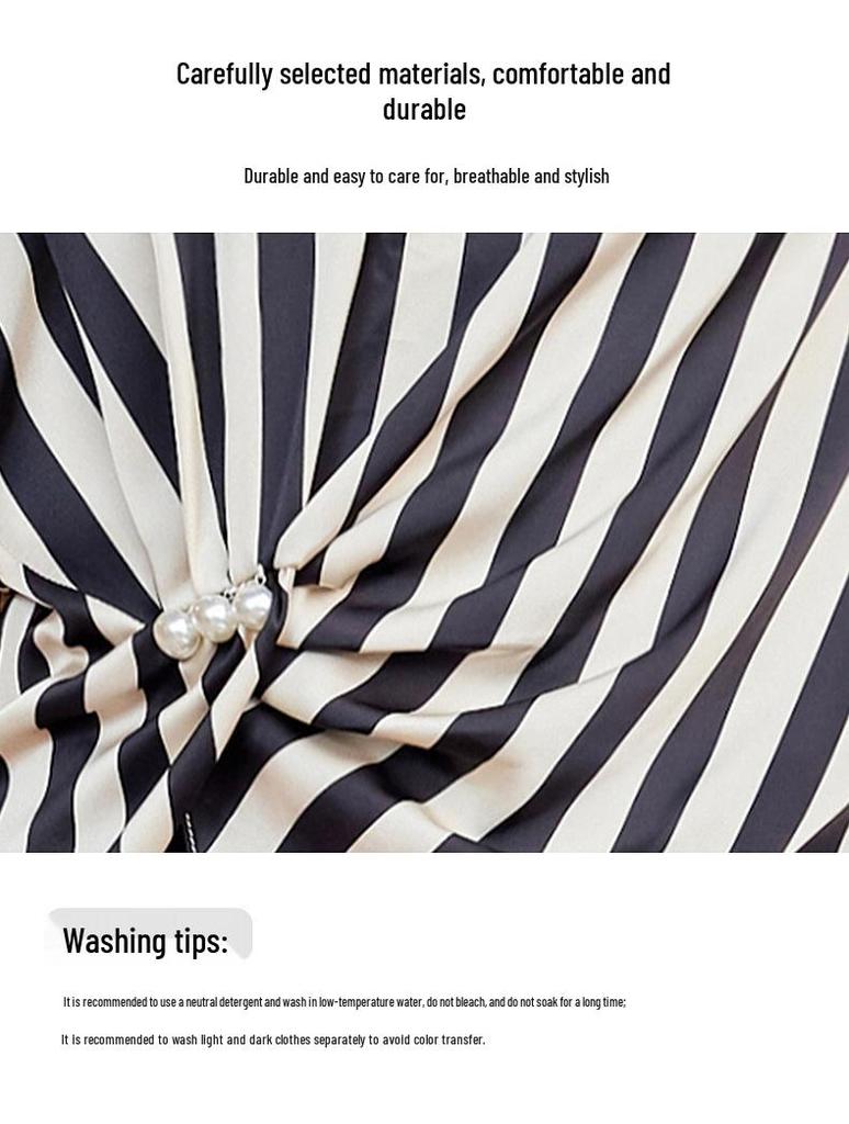 Stylish Chiffon Two-Piece Set: Striped Top & Wide-Leg Pants for Middle-Aged Women