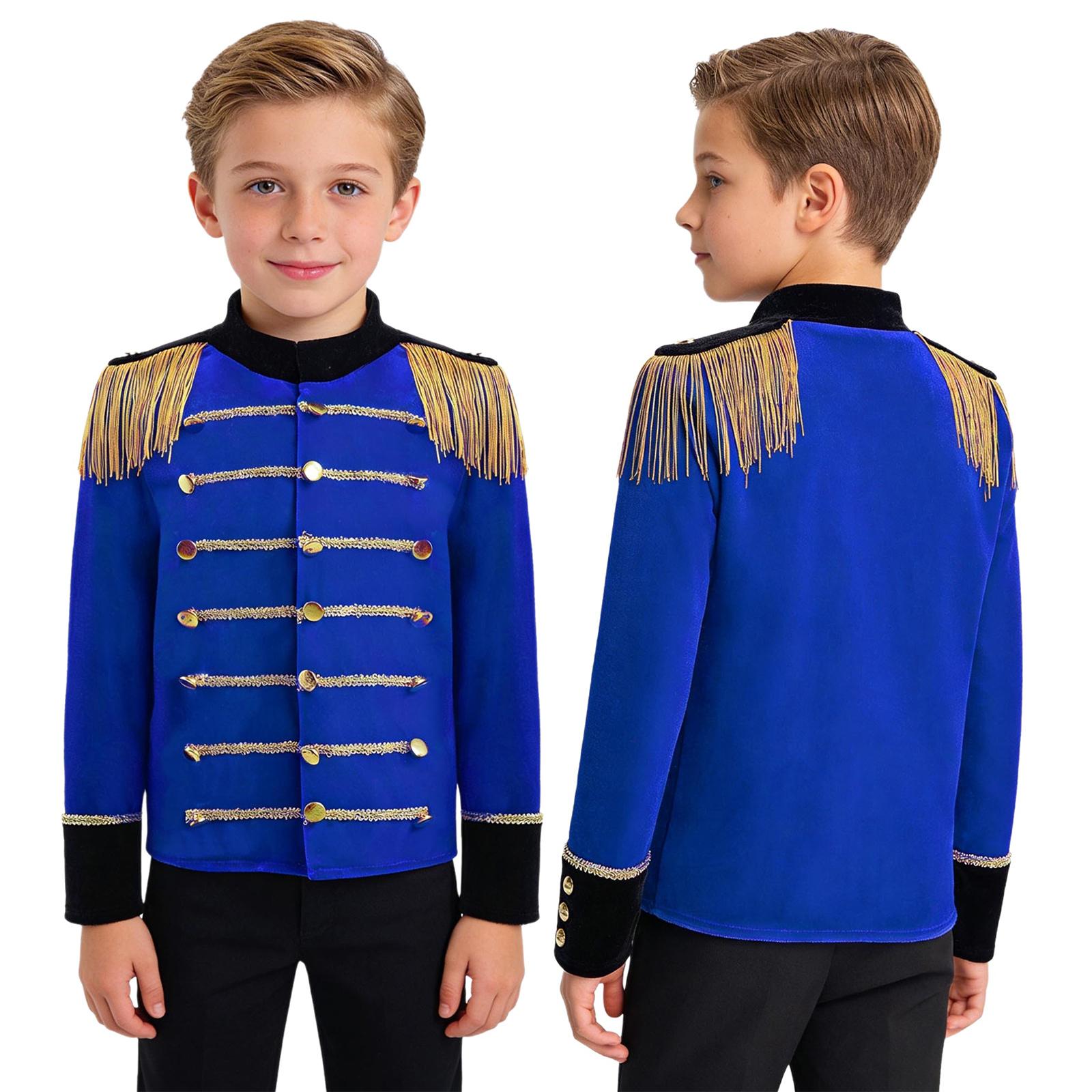 Kinder Jungen Zirkusmantel Zirkusdirektor Kostüme Deluxe Königliche Garde Jacke Kinder Rollenspiel Langarm Quasten Trommeloberteile Frack 10-12 Years königsblau