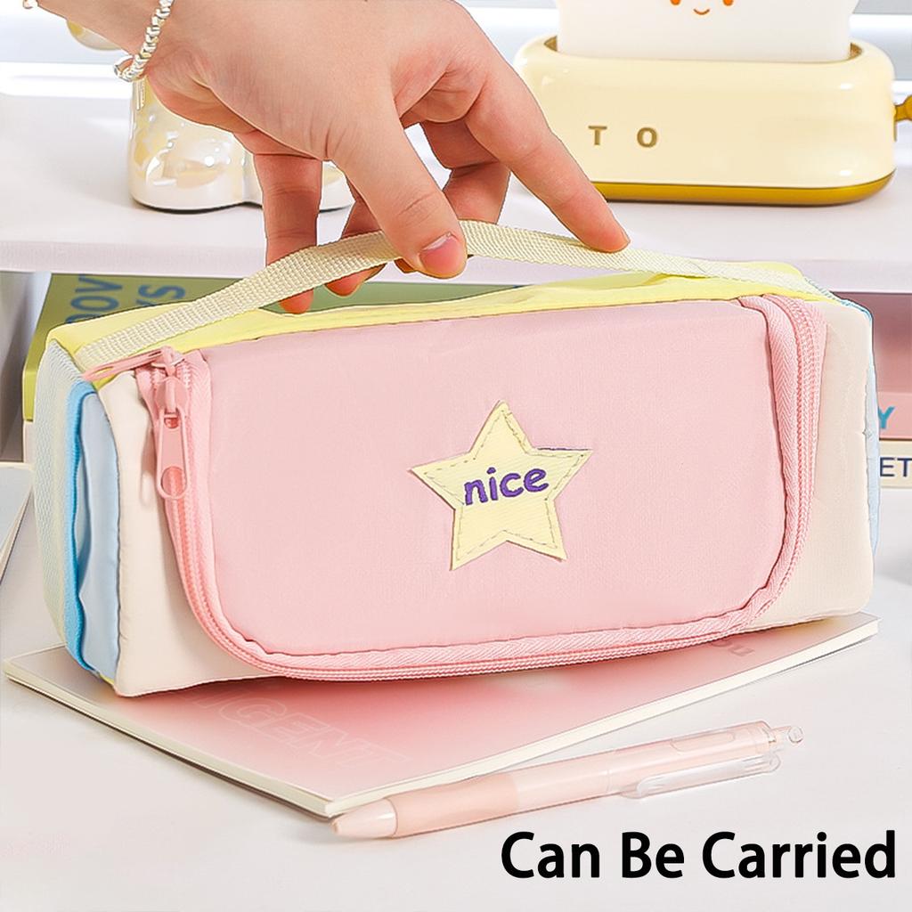 2025  Square Star Pencil Case Multi-function Tote Stationery Bag Aesthetic Unique Multi-layer Pencil Box School Essential