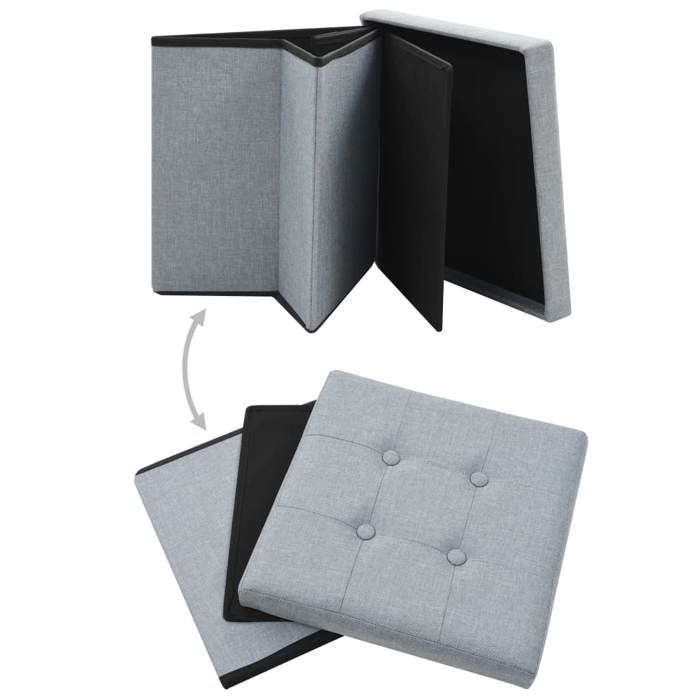 Tabourets de rangement - MAISON EXCLUSIVE - Lot de 2 - Gris clair - Pliables - Rembourrés faux lin