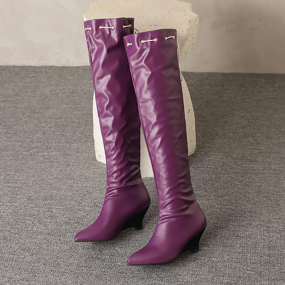 Różowo-brązowe damskie kozaki za kolano dziwne wysokie obcasy duży rozmiar 48