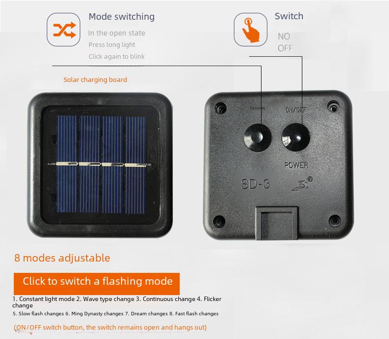 Waterproof Solar LED String Lights with Ground Plug - Outdoor Camping, Garden, and Holiday Decoration with 8 Functions