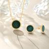 Sterling Silver Malachite Necklace & Earring Set - Luxurious Round Design for Women