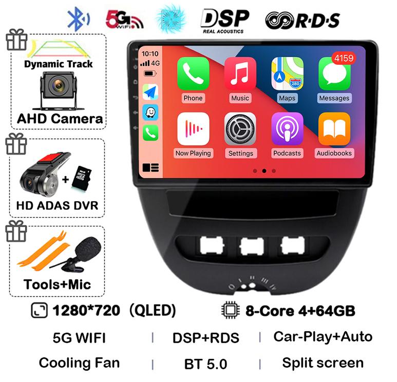 Android 14 Carplay Auto Car Radio For Peugeot 107 Toyota Aygo Citroen C1 2005 - 2014 Head Unit Stereo Multimedia Player GPS WIFI