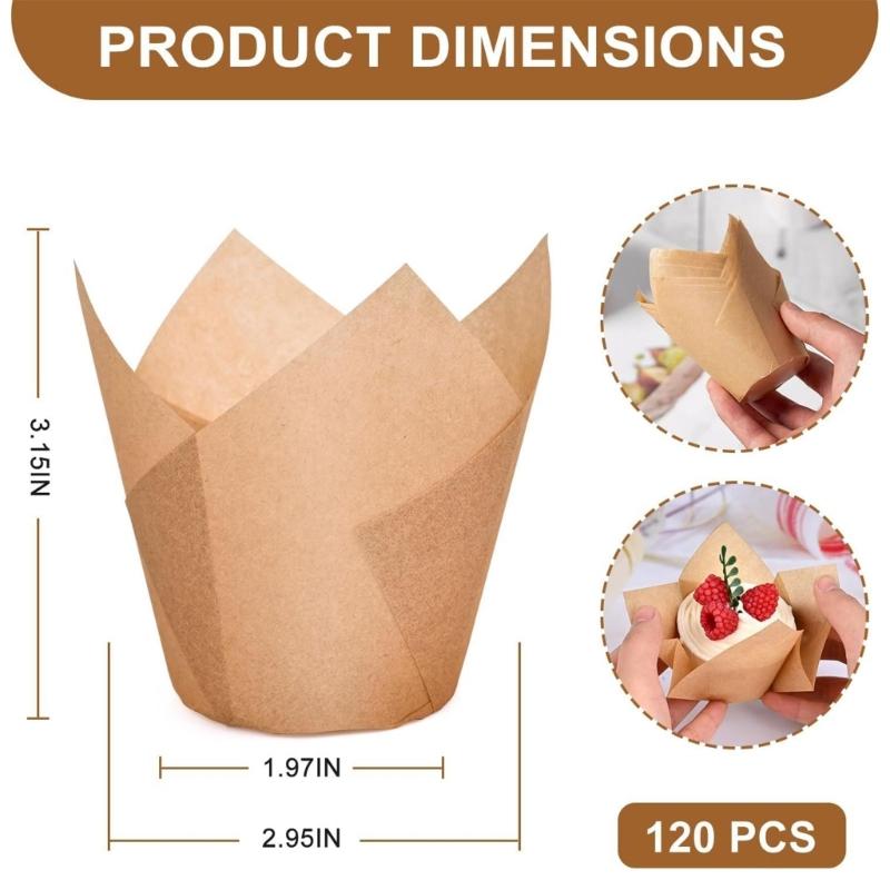 120pcs Cupcakes Liners Tulips Bakings Cups Muffins Cup Simple and Elegant Cake Wrapping Paper Kitchen Bakings Supplies