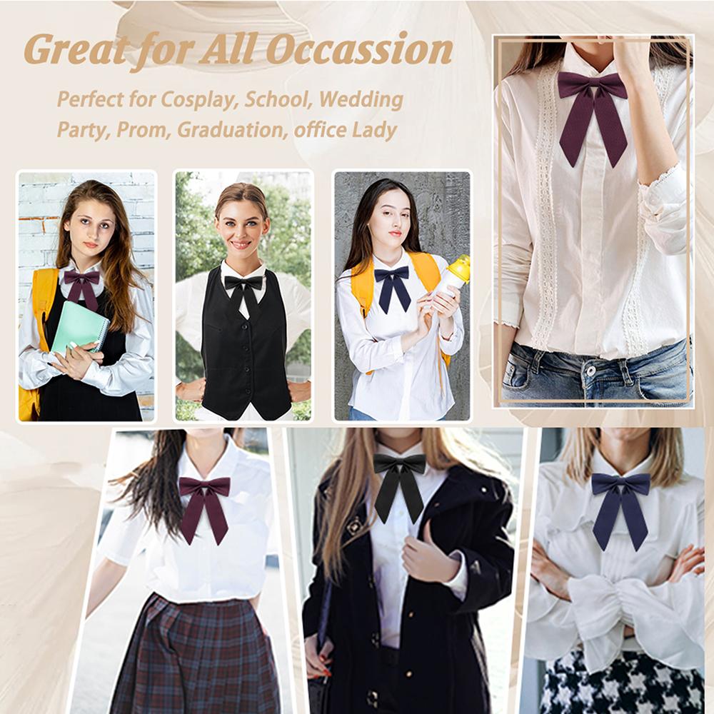 Women Girls Pre-tied Adjustable Bow Tie, Solid Ribbon Long Tail Bowknot for JK Uniform Lolita Shirt School Cosplay Party