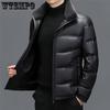 Pánská zimní kožená péřová bunda středního věku Zesílená teplá pánská kožená bunda z ovčí kůže Pánská ležérní bunda