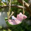Hanging Resin Pig Figurine Cute Piggy Lying in Hammock Reading Book Hanging Animal