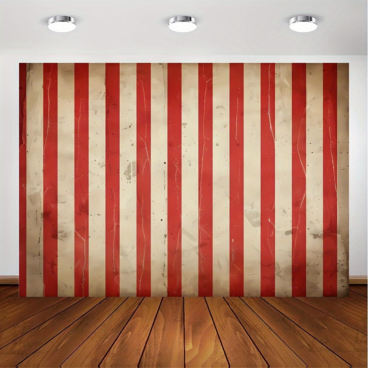 Circus carnival backdrop: red and white stripes and yellowish blood spots, carnival atmosphere, Halloween decorations 100x150cm