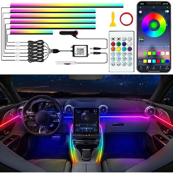 Car LED Strip Lights, Interior Acrylic LED Lights For Car With Dynamic Rainbow Dream Color Chasing, Car Ambient Lighting Kits, Music Sync (8 In 1(6 *