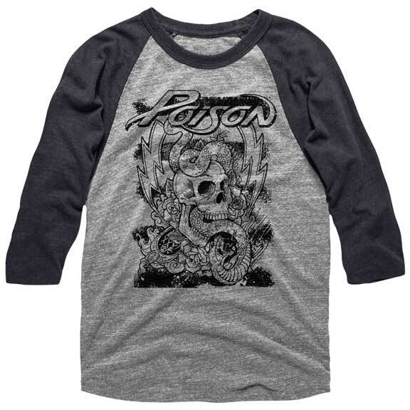 Poison Roses Skull & Cobra Men s Raglan T Shirt 80 s Rock Music Merch M