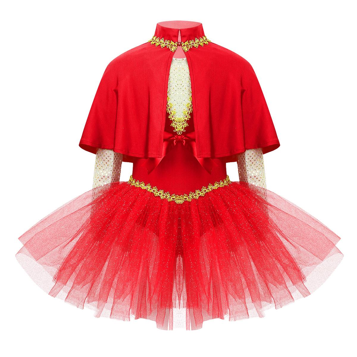 

Girls Halloween Showman Costume Sleeveless Sequin Bowknot Glitters Mesh Leotard Dress Cape Arm Sleeves Set 13-14 Years