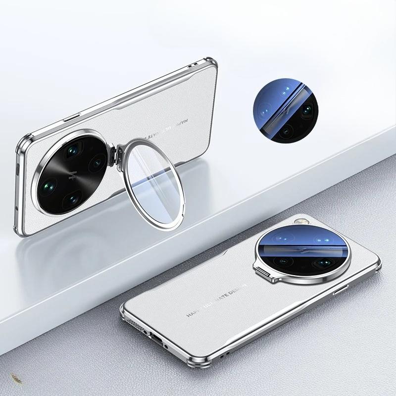 For OPPO Find X9 Ultra Glass Lens Invisible Bracket Case For Find X9Ultra Four Corners Anti-drop Plain Leather Shockproof Cover