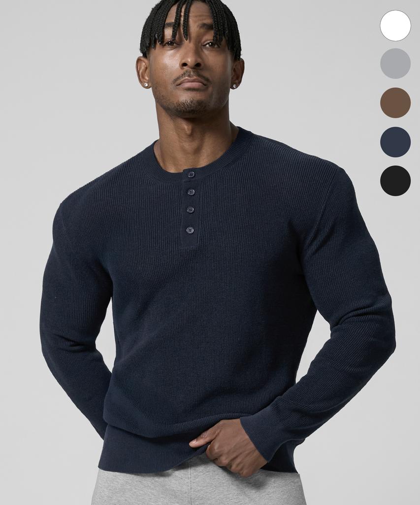 DRIX Washable Linen Henley Neck Muscle Fit Long Sleeve Knit_5 Colors