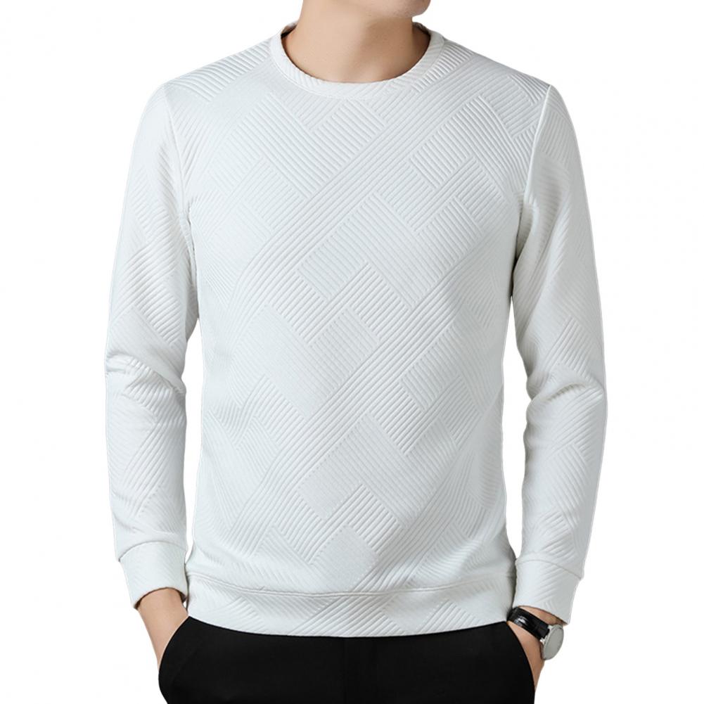 

Мужская эластичная футболка с длинным рукавом, модные однотонные толстовки с круглым вырезом, текстурированный топ для повседневной носки, вечеринок, офиса M белый