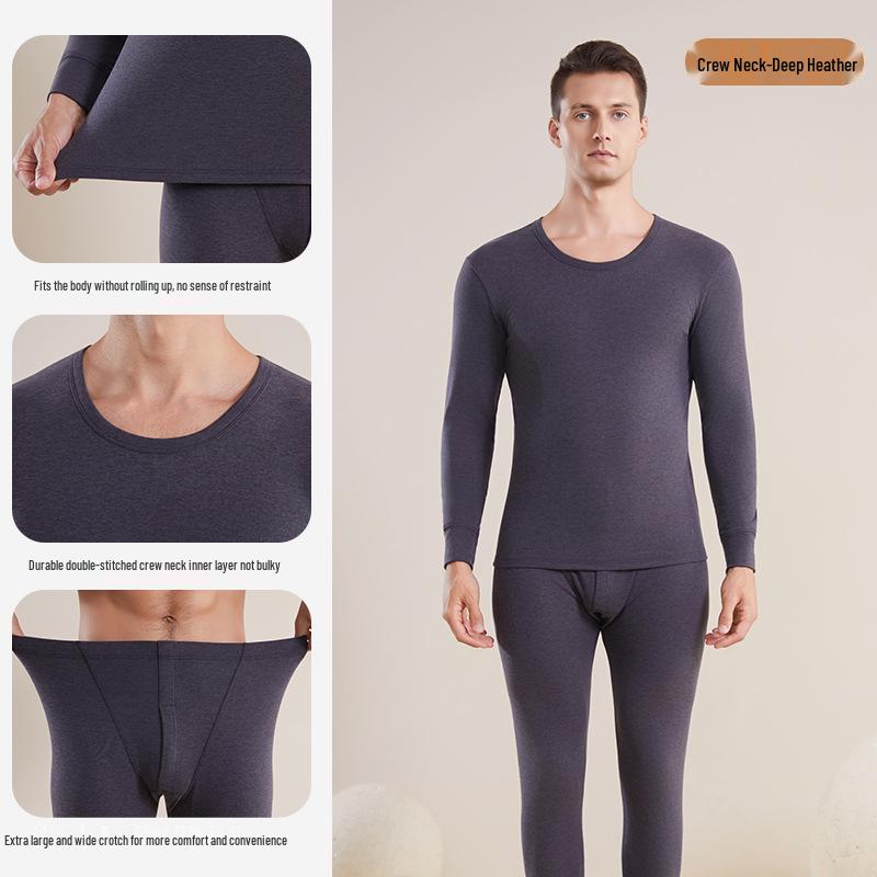 Men's Fleece-Lined Thermal Underwear Set - Heat-Retaining Cotton-Wool Base Layer with Undershirt and Pants