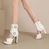 Red Female Sandals Peep Toe 12cm Chunky Heel 3.5cm Platform Side Zipper Belt Buckle Sexy Dating Shoes Big Size 49 50