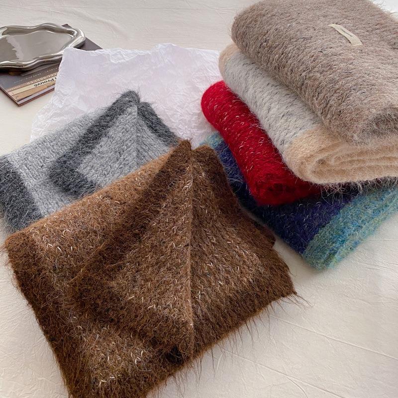 Wool color matching knitted small scarf women's winter warm student versatile wool couple scarf