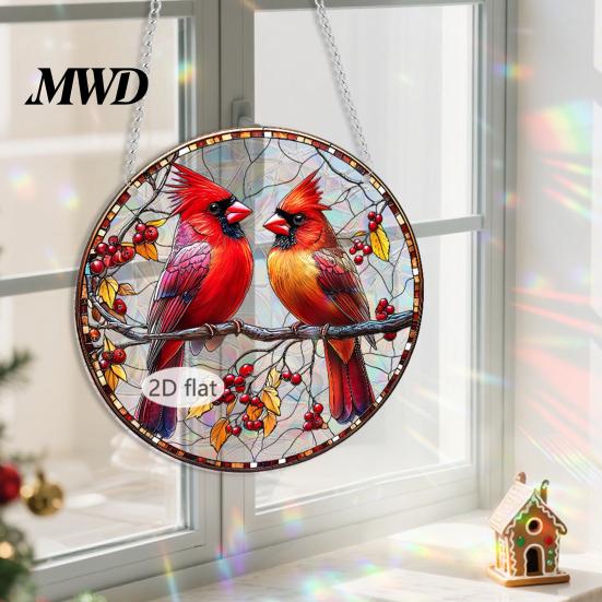 Decorative Chains for Hanging Ornaments Christmas Acrylic Window Decor, 2D Holographic Stained Glass Art Ornament with Metal Chain, Double-sided