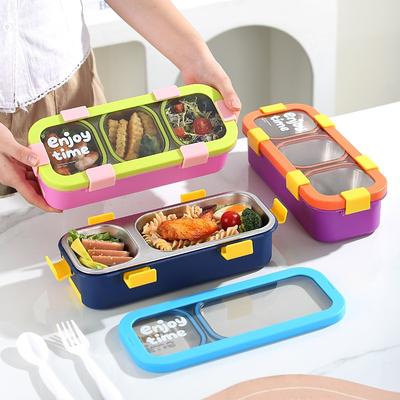 Boîte à lunch thermique rectangulaire divisée en acier inoxydable, récipient hermétique étanche avec couvercle pour étudiants, employés de bureau, portable