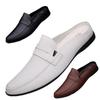 Men's Leather Slip-On Loafers: Backless Mules & Closed-Toe Lazy Driving Sandals